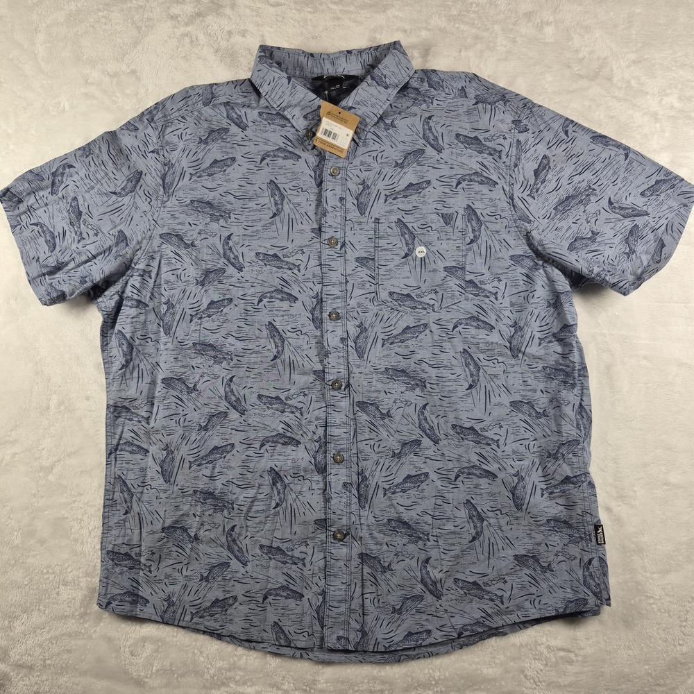 Eddie Bauer Baja Shirt Men's 2XL XXL Blue Button Down Short Sleeve Fishing NWT
